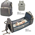 Portable Folding Crib Mommy Bag Bed Backpack - Green/Blue Pocket