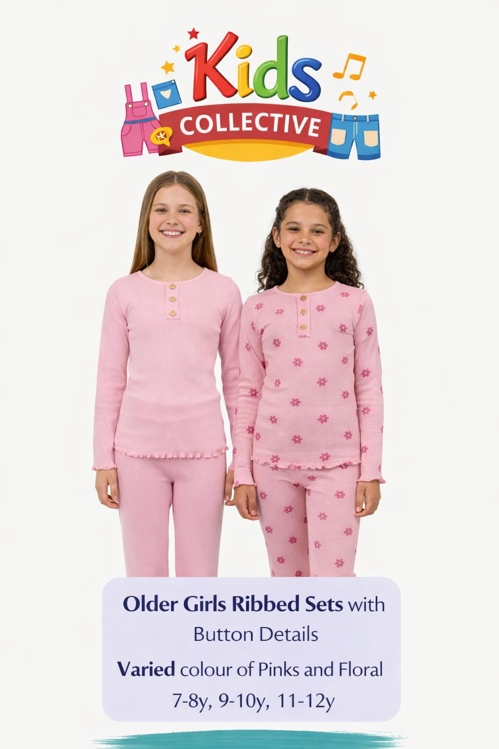 Older Girls Ribbed Set with Button Details