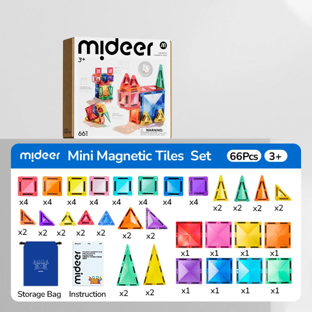 Mideer – Colourful Mini Magnetic Tiles Building Set – 66pcs - photo 2