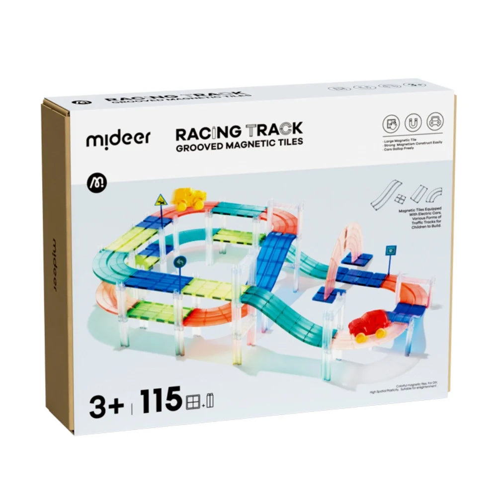 Mideer – Racing Track Grooved Magnetic Tiles Building Set