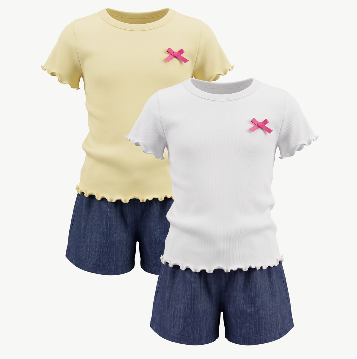 Older Girls Denim shorts & Rib Tee Sets