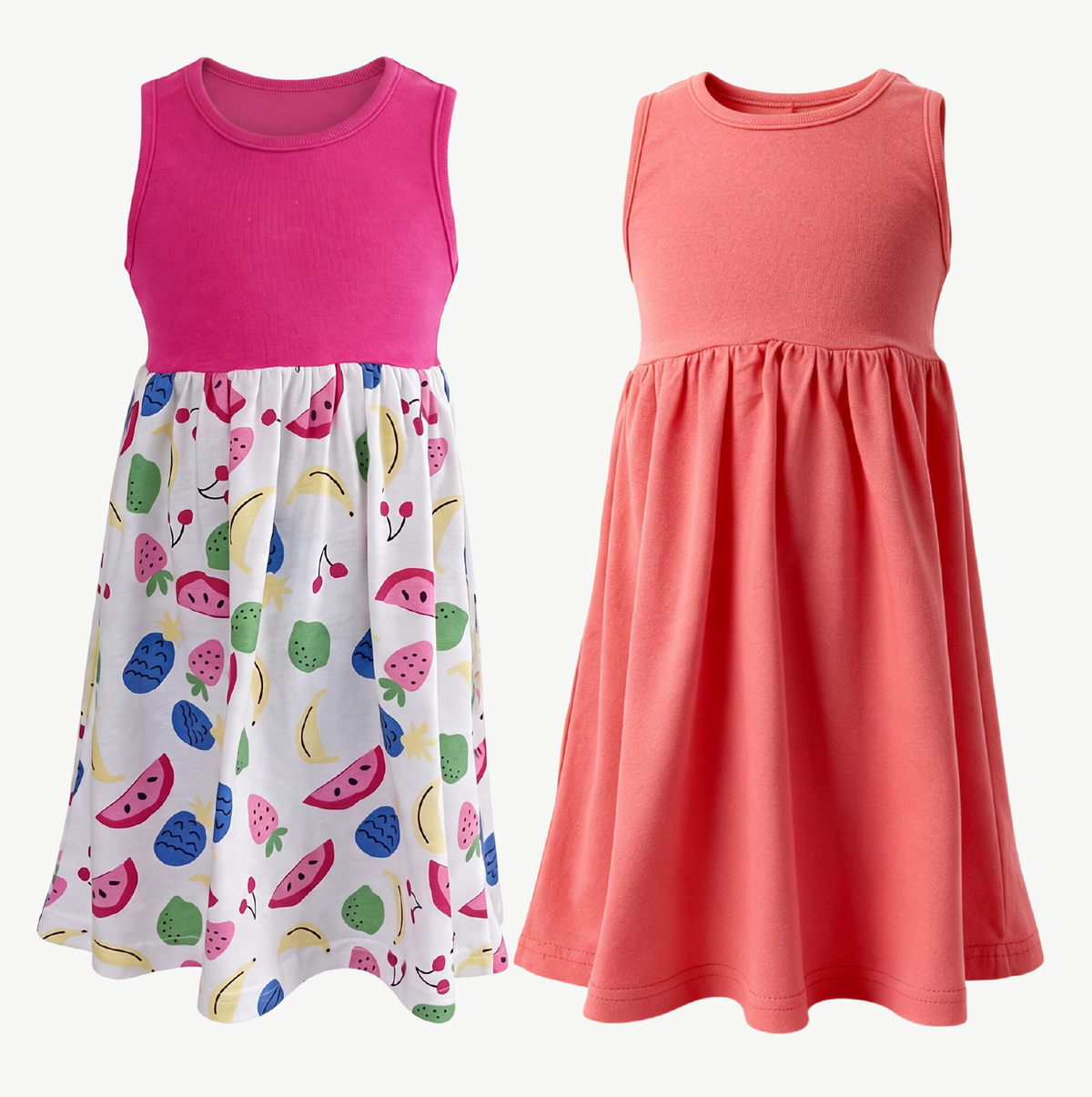 Pre-Girls Summer Dress Plain top with printed bottom