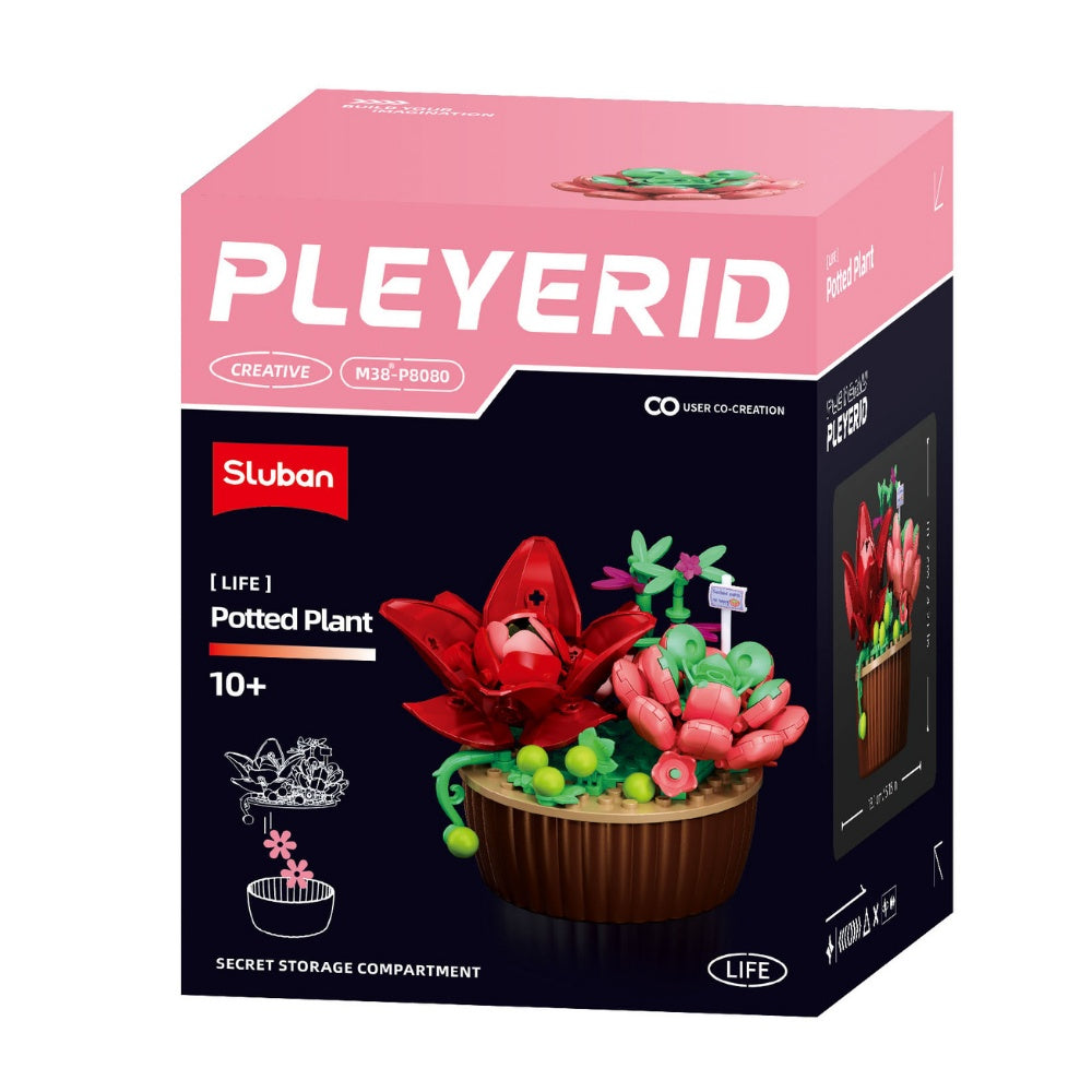 Sluban Building Set: Pleyerid - Potted Succulent Garden - Red Lily & Pink Succulents - 180pcs