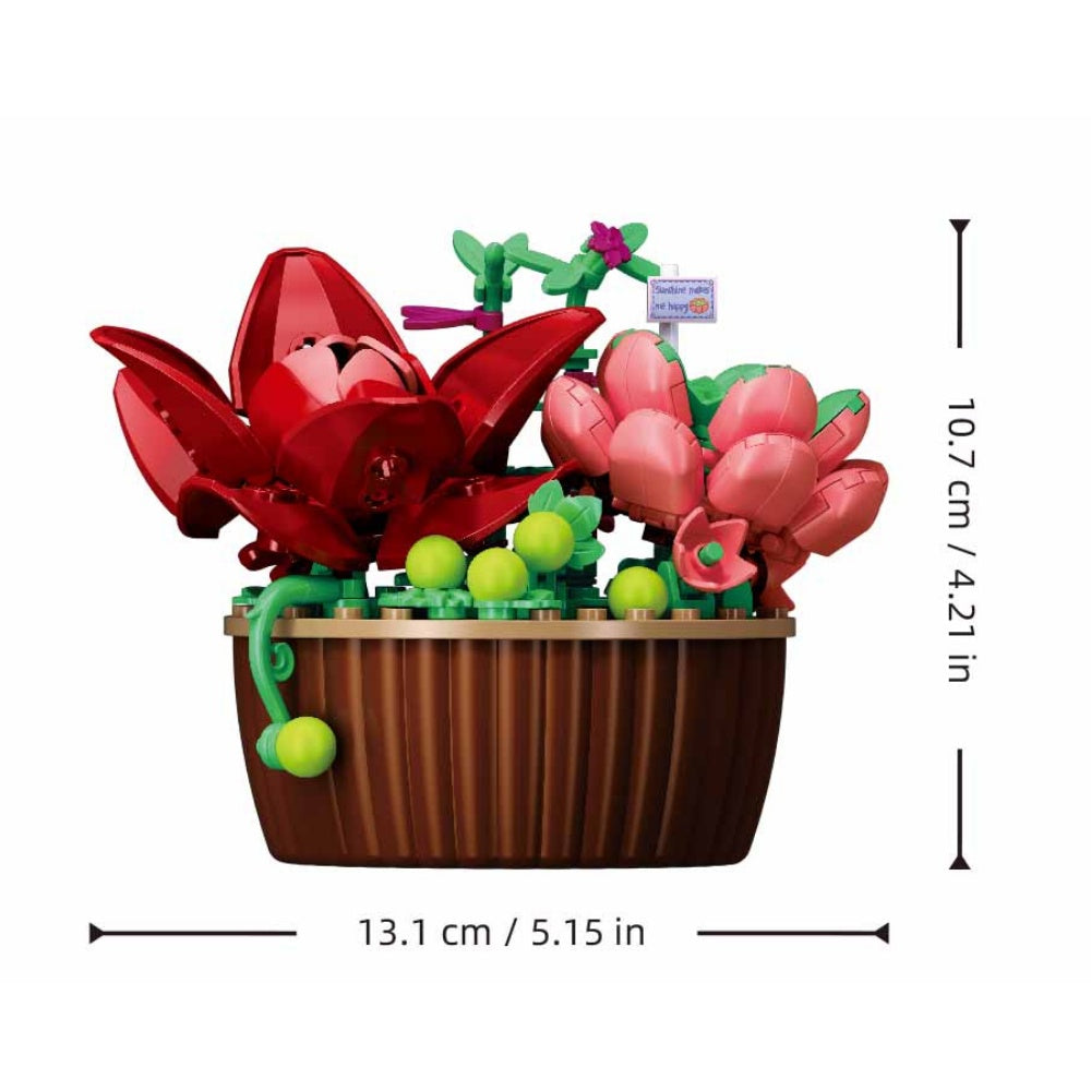 Sluban Building Set: Pleyerid - Potted Succulent Garden - Red Lily & Pink Succulents - 180pcs