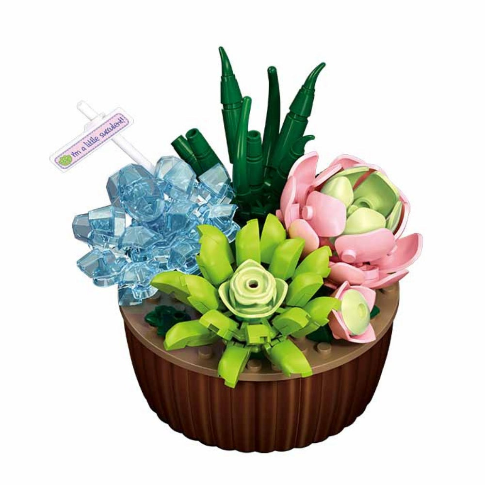 Sluban Building Set: Pleyerid - Potted Succulent Garden - Mixed Succulents (Blue, Green & Pink) - 181pcs
