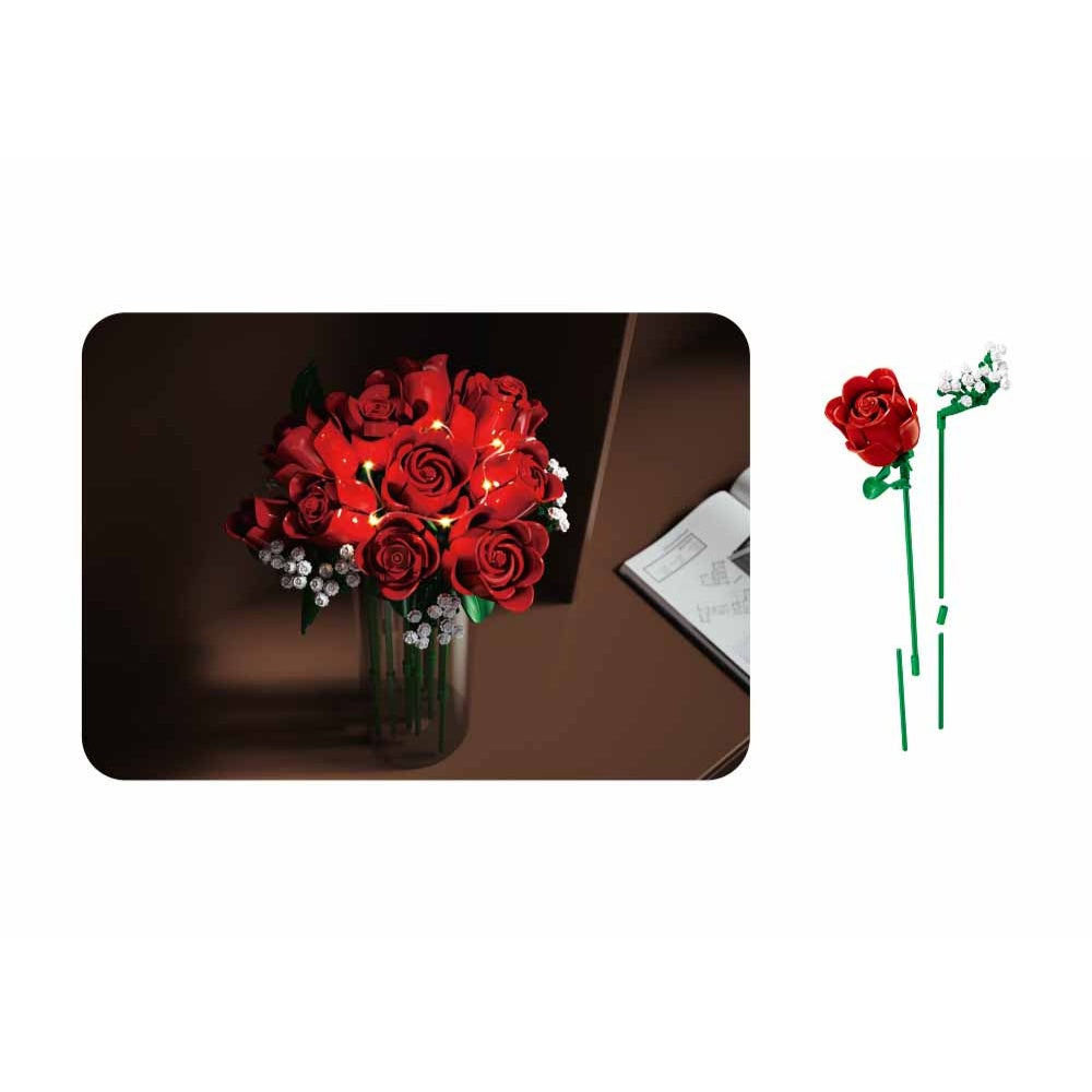 Sluban Building Set: Pleyerid - Red Rose Bouquet with LED Lighting