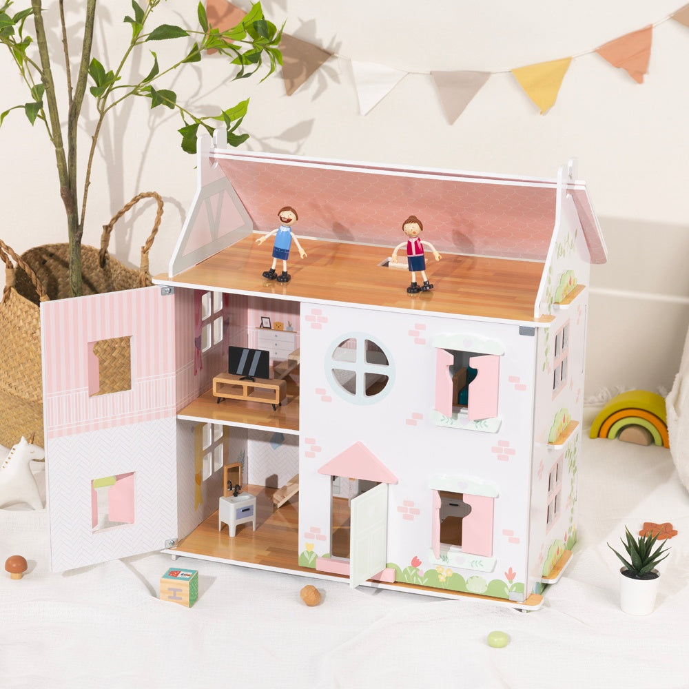 TookyToy – 2-Storey Wooden Doll House & Accessories
