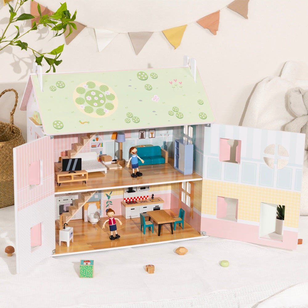 TookyToy – 2-Storey Wooden Doll House & Accessories