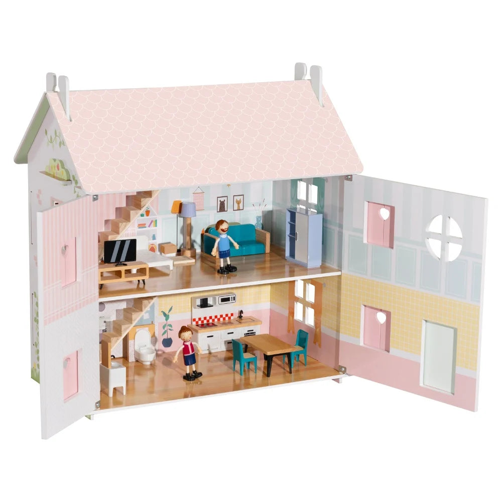 TookyToy – 2-Storey Wooden Doll House & Accessories