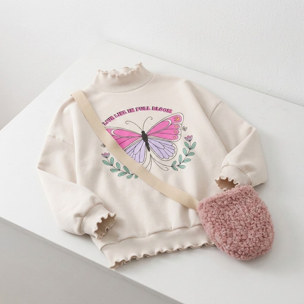 Girls (2-7y) Crew Neck pullover with trim details & Bag