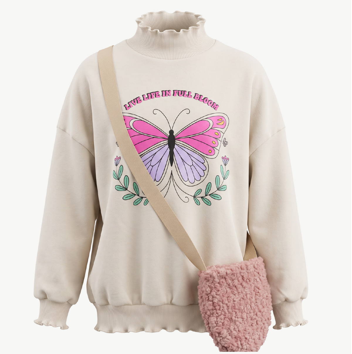 Girls (2-7y) Crew Neck pullover with trim details & Bag