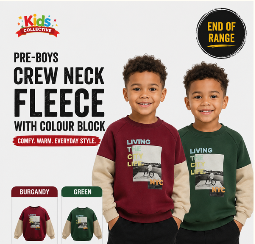 Pre-Boys Colour-Block Fleece Crew Neck
