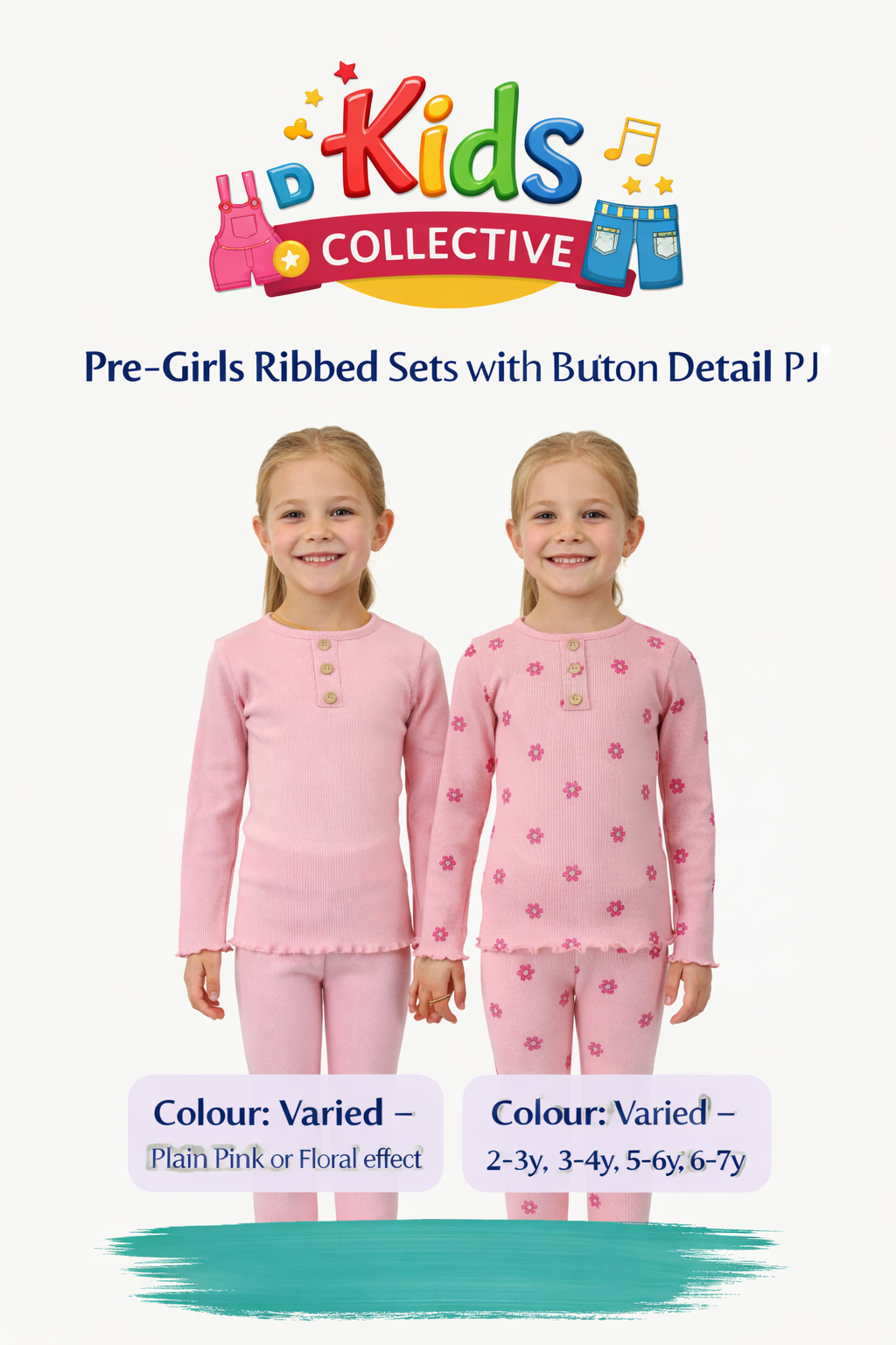 Pre-Girls Ribbed Set with Button Details